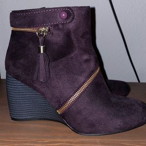 Purple booties with gold accent